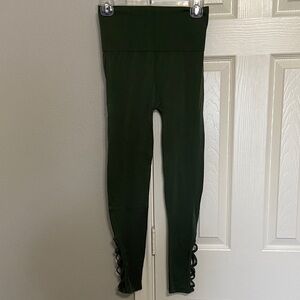 Women’s High-Waist Olive Green Leggings with Lattice Hem